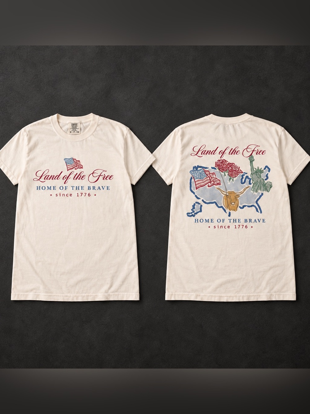 Comfort Colors Land of the Free Graphic Tee - Cream - 1776 New